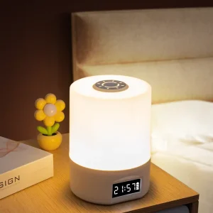 LED Remote controlled Night Light with Clock Battery Level Display Three color Temperature USB Chargeable 1200mA Bedside Lamp