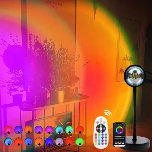 LED Smart APP RGB Sunset Lamp USB Rainbow Projector Light Background Wall Night Light with Wireless Remote Control Desk Lamp