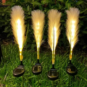 LED Solar Reed Lamp Mao Mao Fiber Insert Outdoor Waterproof Garden Decorative Lawn Lamp for Courtyard IP65 for Christmas