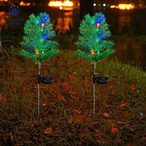 LED Solar Small Chinese Style Christmas Tree Night Light IP65 Waterproof ABS Body Ground Stake Decorative Lawn Garden Lamp