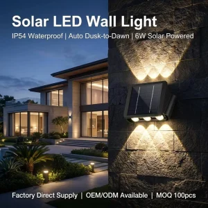LED Solar Wall Light Outdoor Garden Waterproof Up and Down Luminous Wall Lamp for Courtyard Staircase Porch