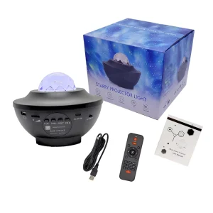 LED Starry Sky Projector Night Light with Ocean Wave Projection, Music, and Wireless Speaker for Children