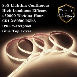 LED Strip Light 12V 24V IP65 Waterproof White 2700K 3000K 4000K 6500K 8mm 10mm PCB Width Tape Lamp Customizable Size and Color