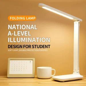 LED Table Lamp with Charger Leather Folding Desk Light Rechargeable Three Color Touch Lamp Table