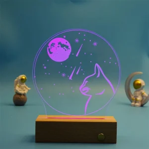 LED Table Light 7 Colors Lamp Acrylic Light Rectangle 3D Wireless Led Lamp Touch Lamp Wooden Light 3D Wireless Table Bedroom