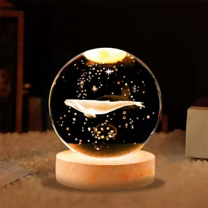 LED Table Lights Customized Wood LED Lamp Creative 3D Lamp Base Night Light 3D Crystal Ball Lighting USB
