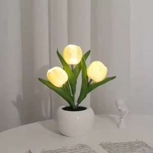 LED Tulip Desk Light Romantic Home Decor Rechargeable Battery Lamp Plastic for Bedroom Bedside Night Christmas