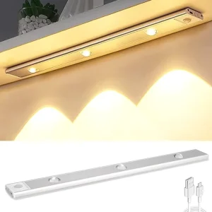 LED Under Counter Closet Light with Motion Sensor, USB Rechargeable Cat’s Eye Corrugated Design
