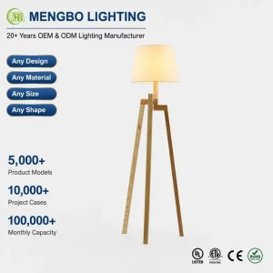LED Wooden Tripod Floor Lamp with White Fabric Shade Modern Minimalist Standing Lamp for Living Room Bedroom