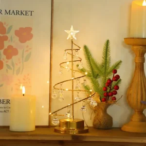 LED Wrought-Iron Crystal Christmas Tree Lamp, Warm White, USB-Powered, Bedside Night Light