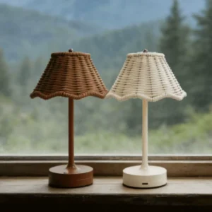 LED charging atmosphere desk lamp retro handmade rattan woven wireless desk lamp dimmable decoration bedroom bedside lamp