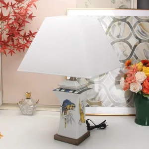 LJ056 Chinese Ceramic Table Lamp Art Deco Indoor Porcelain Lamp for Office Hotel Custom Logo for Bedroom Desk Decoration