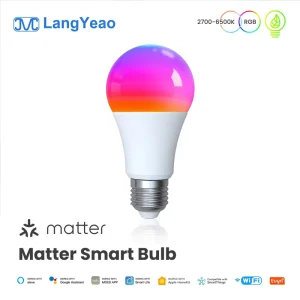LangYeao Matter Bulb E27 9W 806LM RGB CCT 2700 6500K Dimmable LED Light Works with Alexa Google Home Smart Life Voice Control