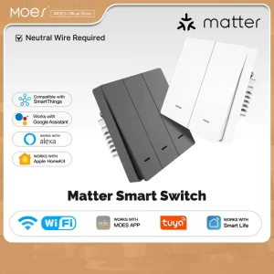 LangYeao Matter WiFi Smart Light Button 1 2 3 Gang Switch US Standard 10A Works with Apple HomeKit Alexa Google Home