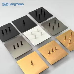 LangYeao Toggle Wall Switch Stainless Steel Panel Metal Light Switches and Sockets UK Standard Home Hotel Electric EU UK Socket