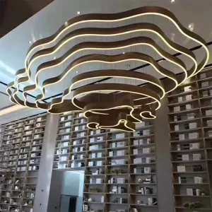 Large Contemporary Multi Layer LED Lighting Ceiling Chandelier for Hotel Decor Remotely Controlled Hardware Material