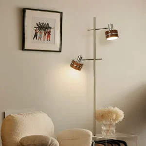 Large Floor Lamp with E27 Base Iron Body Vintage Wooden Shade