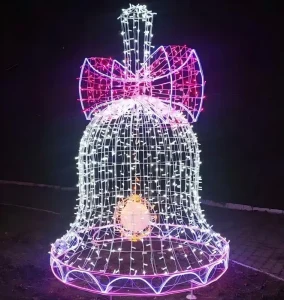 Large Indoor Outdoor IP65 Waterproof Pink White LED Bell Christmas Motif Light Commercial Festive Decoration Resort