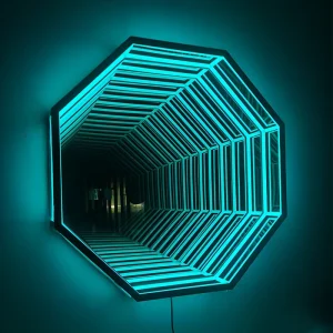Large Octagon Modern Nordic Luxury Led Glass Mirror Home Smart Infinite Magic Mirror RGB Color Changing Wall Lamp