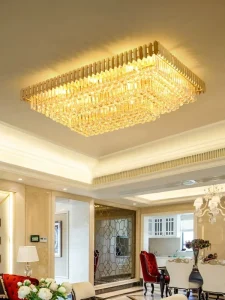 Large Rectangular LED Crystal Semi Flush Mount Ceiling Lamp for Restaurant Hotel Living Room