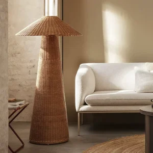 Large Wicker Floor Lamp Shades Rattan Stand Lamps for Living Room Hotel Villa