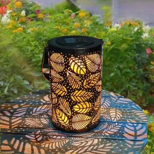Leaf LED Small Hollow Lantern IP65 Waterproof Rust Proof Retro Courtyard Decoration Hanging Night Solar Dimmable Garden Light