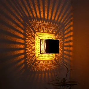 Led Solar Hollow Wall Light with Auto Night Sensor Waterproof Iron Outdoor Garden Lighting