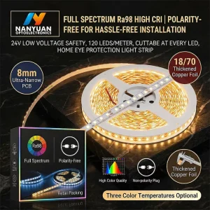 Led Strip Lights Led Light Strip Luces Led Ra98 Full Spectrum LED Strip 24V 120LEDs m 8mm 12W m Cabinet Lights Led Lights DDID