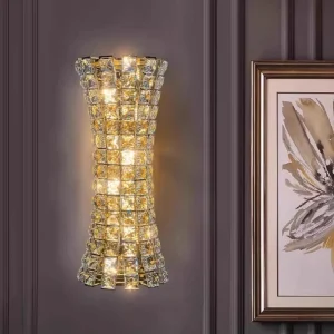 Light Luxury K9 Crystal Wall Lamp Stainless Steel 3-Color Dimming Decor Lighting for TV Wall Bedroom Bedside