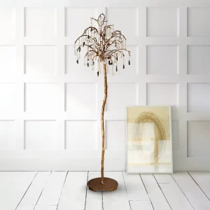 Light Luxury Living Room Crystal Raw Stone Floor Lamp Creative Bedroom All Copper Villa Branch Bedside Floor Lamp