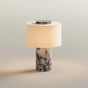 Light Luxury Retro Marble Bedside Desk Lamp Designer Creative Fashionable Wabi-sabi Style Decorative Fabric Cover Table Lamp