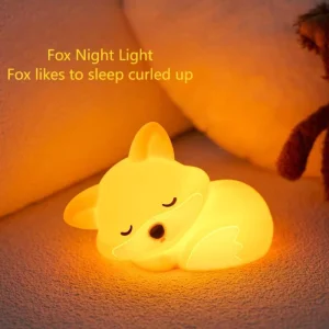 Little Fox Night Light USB Battery Powered Rechargeable Silicone Bedroom Bedside Atmosphere Light Creative Cartoon Design