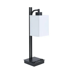 Living Room Bedroom House Table Lamp Desk Lamp Matte Black Finish with Metal and Fabric Shade