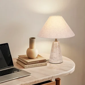 Living Room Table Lamp Yellow Travertine and Linen Fabric Apartment Bedroom Table Desk Lights Modern Table Light