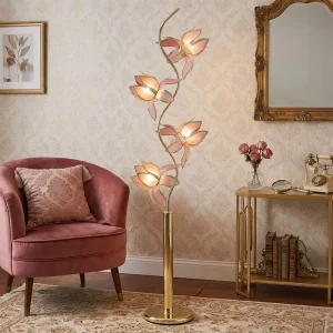 Living Room Vintage Decorative Lighting Elegant Standing Light with Gold Finish Luxury Lotus Flower Floor Lamp