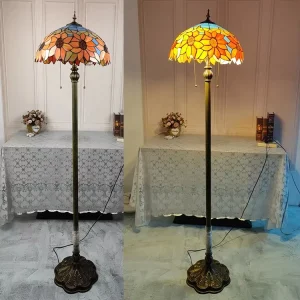 LongHuiJing Tiffany Style Floor Lamp Sunflower Stained Glass Floor Lamps Vintage Luxury Art Decor Floor Lights