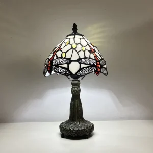 LongHuiJing for Style Mini LED Table Lamp Red Dragonfly Stained Glass Lampshade Mediterranean Design Eco Friendly Desk Light