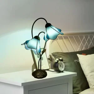 Lotus Stained Glass Lamps Lily Table Lamp Modern European Design with Dome Shade Nightstand Desk Lamps Study Use