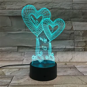 Love Pattern Acrylic LED Night Light Medium Size 7 Color Change Touch Control USB Rechargeable