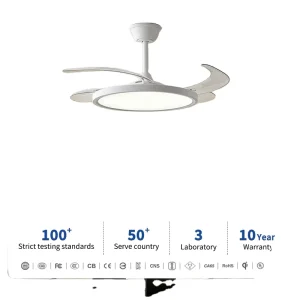 Low-Noise 110-220V Remote-Controlled Smart LED Ceiling Fan with Dimmable Light