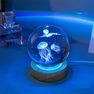 Luminous 3D Carved Crystal Ball Desktop Night Light Acrylic RGB Color Emitting for Living Room