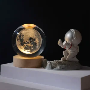 Luminous Base 3D Carved Sun Creative Tabletop Decoration Atmosphere Lamp Glass Crystal Ball Night Light