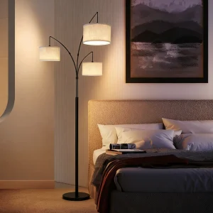 Luxury 3 Heads Modern LED Floor Lamp with Remote Control Dimmable High Brightness Aluminum Construction for Warehouse Use