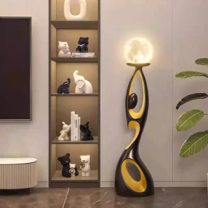 Luxury Aesthetic Standing Feature Floor Lamp Modern Art Resin LED Decor for Living Room Hotel Restaurant Moon Shade