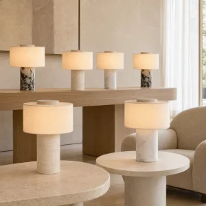Luxury Alabaster Brass Bedside Table Lamp Fabric Shade Touch Control Warm White LED Dimmable for Modern Bedroom Living Room