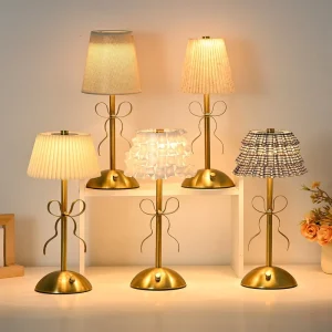 Luxury Bow Metal Table Lamp Bedroom and Living Room Decorative Ambient Light Modern Rechargeable High End Ambient Table Lamp