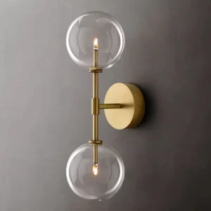 Luxury Brass Glass Double Globe Wall Sconce Modern Vertical Wall Lamp for Bedroom Bathroom Hallway Villa Hotel Project Decor