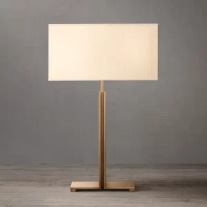 Luxury Brass Table Lamp with Rectangular Linen Shade Dimmable Decorative Lighting Bedroom Living Room Interior Projects Custom