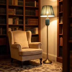 Luxury Ceramic and Iron Floor Lamp Gold Plated Base Fabric Shade for Living Room Bedroom Hotel Decor