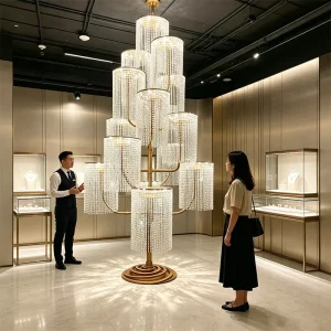 Luxury Design Indoor Decoration Hotel Villa Home Gold Vintage Crystal LED Floor Lamp